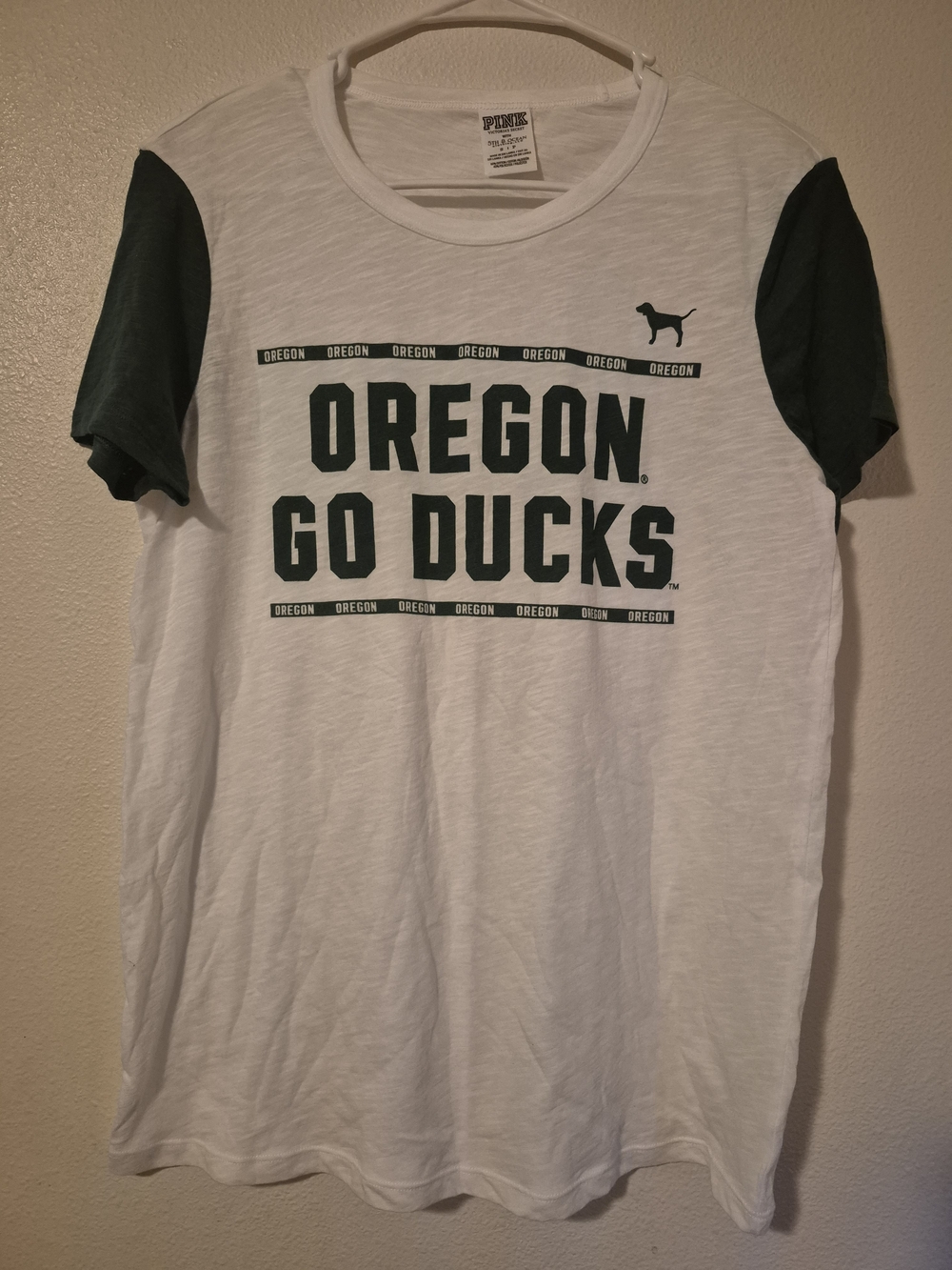PINK Victoria's Secret White & Dark Green Oregon 'Go Ducks' Short Sleeve Tee